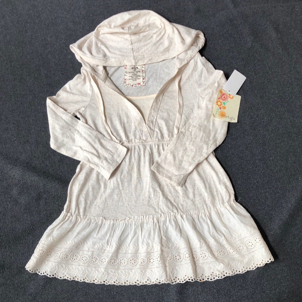 Energie Girls 100% Cotton Hoodie Sweatshirt Top With Lace Bottom Cream Size M